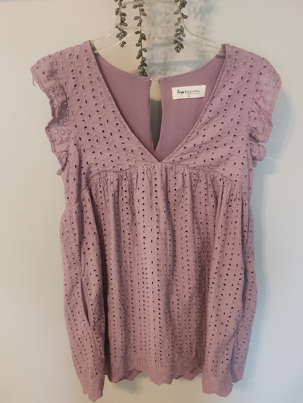 Impressions Lavender Eyelet V-Neck Babydoll Romper/Dress, Women's, Medium.